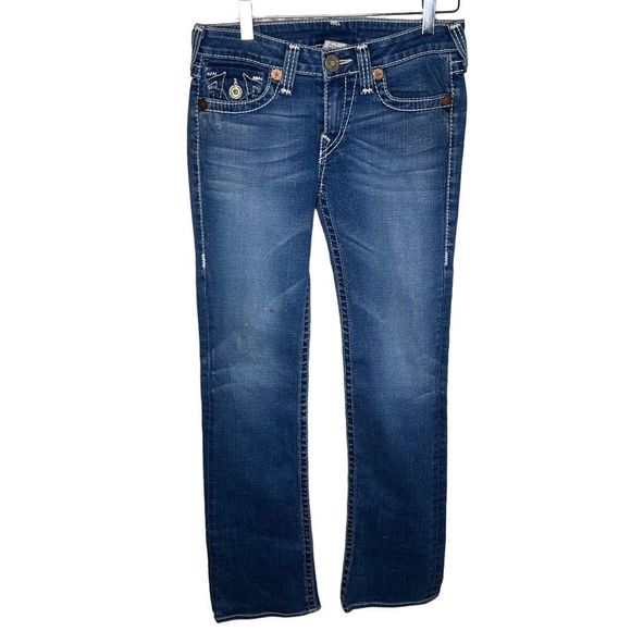 True Religion Billy Stretch Denim Blue Jeans Pocket Flaps Womens Size 28 x 34 - Picture 1 of 8